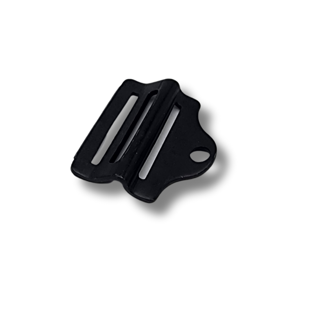 Black metal double bar slide buckle on white background