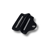 Black metal double bar slide buckle on white background