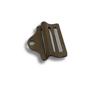 Brown metal double bar slide buckle on white background