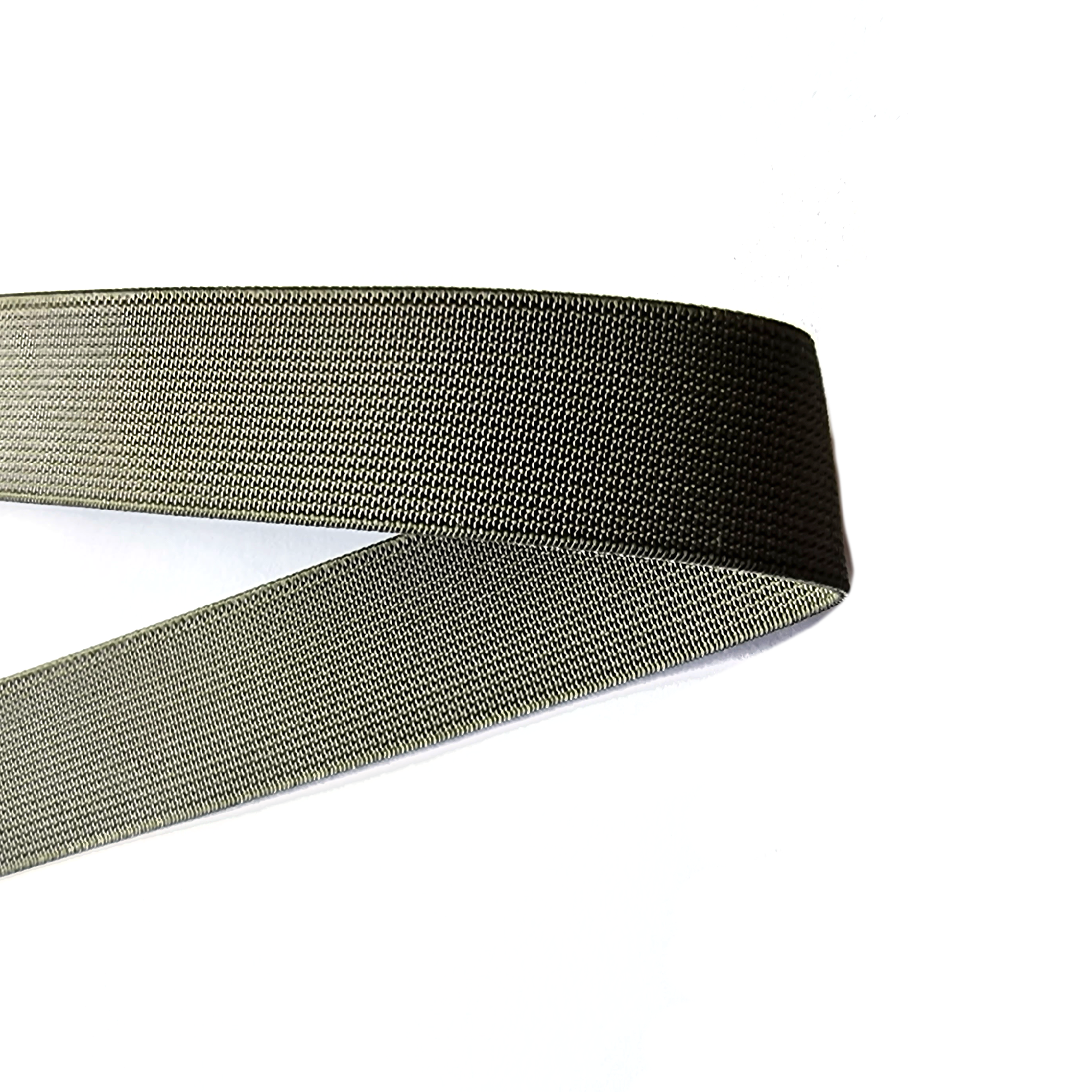 Ranger green elastic webbing folded on white background